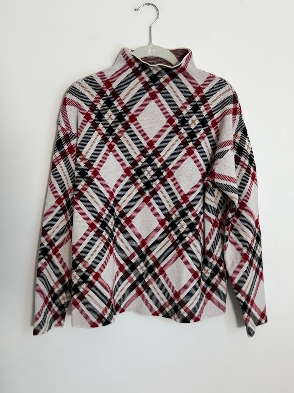 Tahari Women's Plaid Long Sleeve Mock neck sweater size large